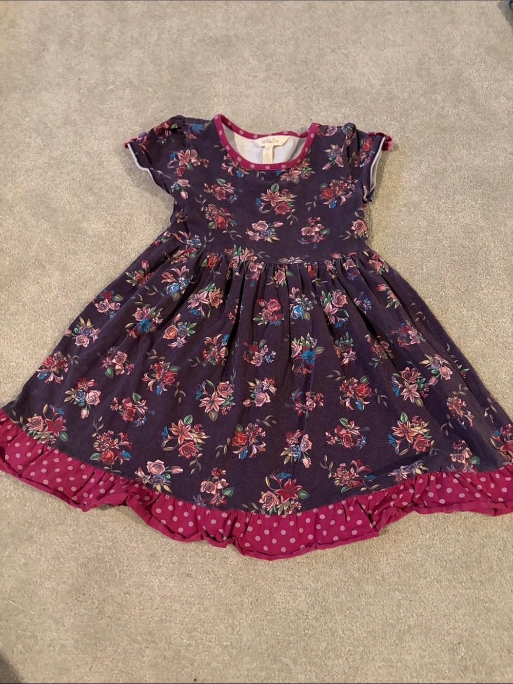 Girls' Floral Ruffle Hem Dress - Purple & Magenta. Size 6